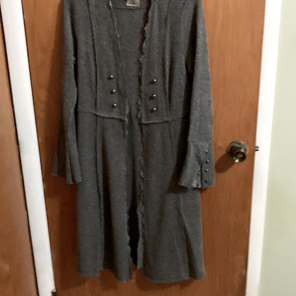 Long sweater coat with lots of detail
